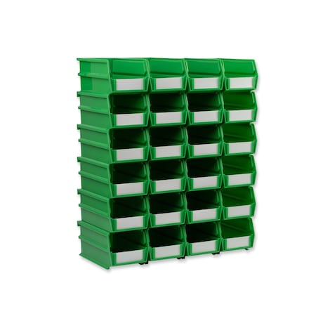 Triton Products Stacking Hanging Interlocking Bins, Polypropylene, Green, 7-3/8" L x 4-1/8" W x 3" H, 24 CT 3-220GRN